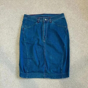Levis Red" Blue Denim Knee Length Back Slit Skirt Womens